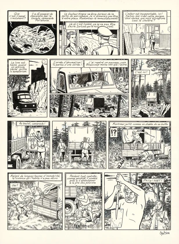 Black and white original page, Blake et Mortimer, Huit heures à Berlin (T.29), Antoine Aubin