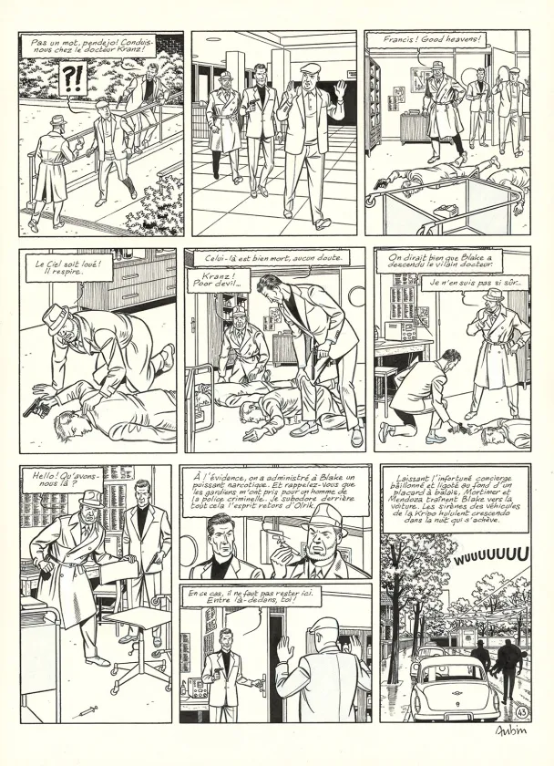 Planche noir et blanc, Blake et Mortimer, Huit heures à Berlin (T.29), Antoine Aubin