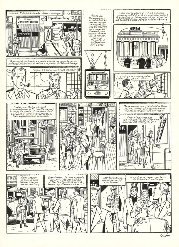 Planche noir et blanc, Blake et Mortimer, Huit heures à Berlin (T.29), Antoine Aubin