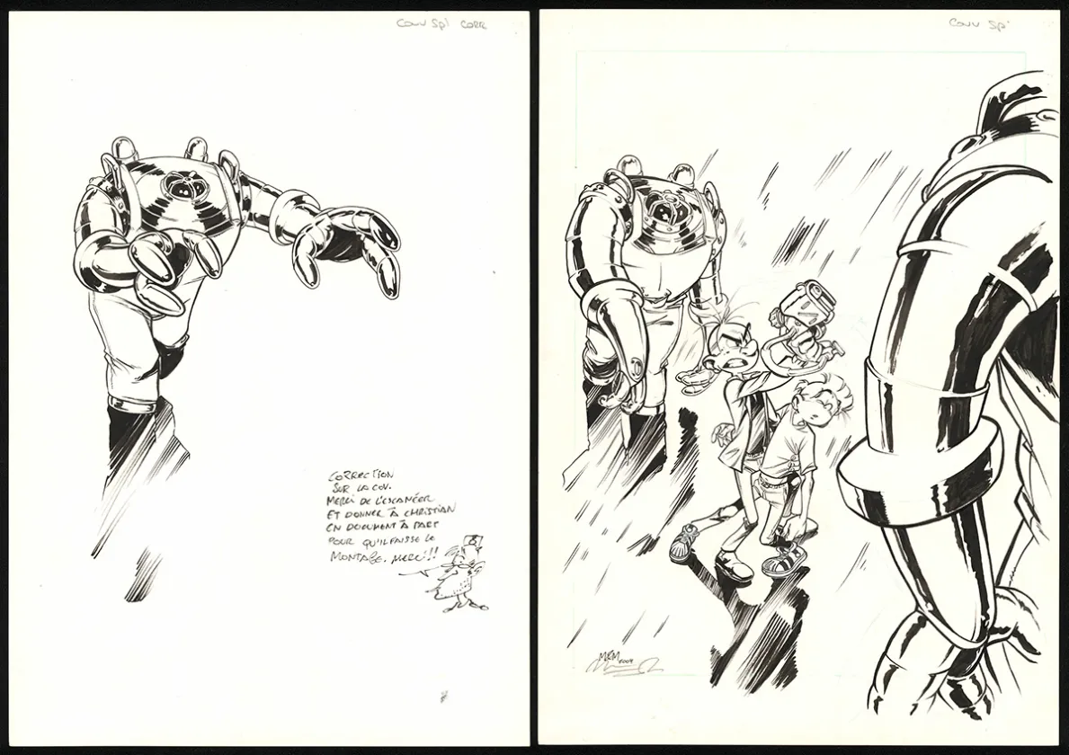 Illustration noir et blanc, Spirou et Fantasio, José Luis Munuera