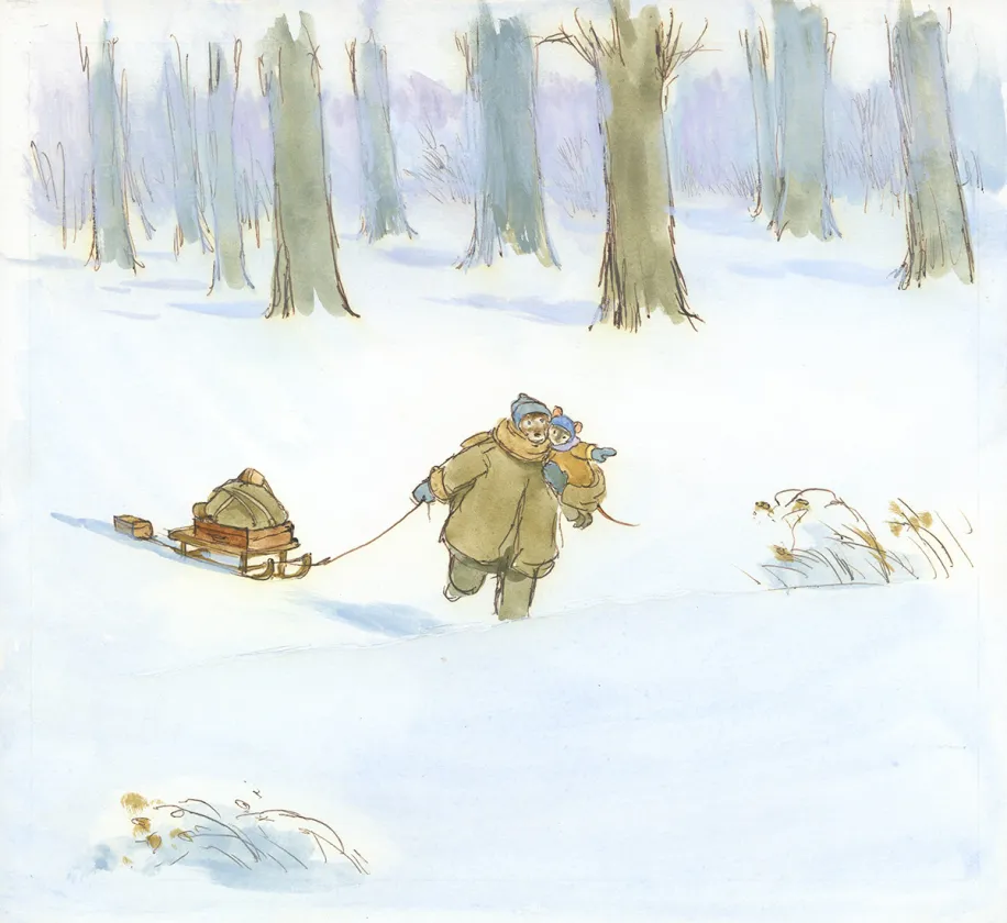 Illustration couleur, Ernest et Célestine, Le Sapin de Noël, Gabrielle Vincent