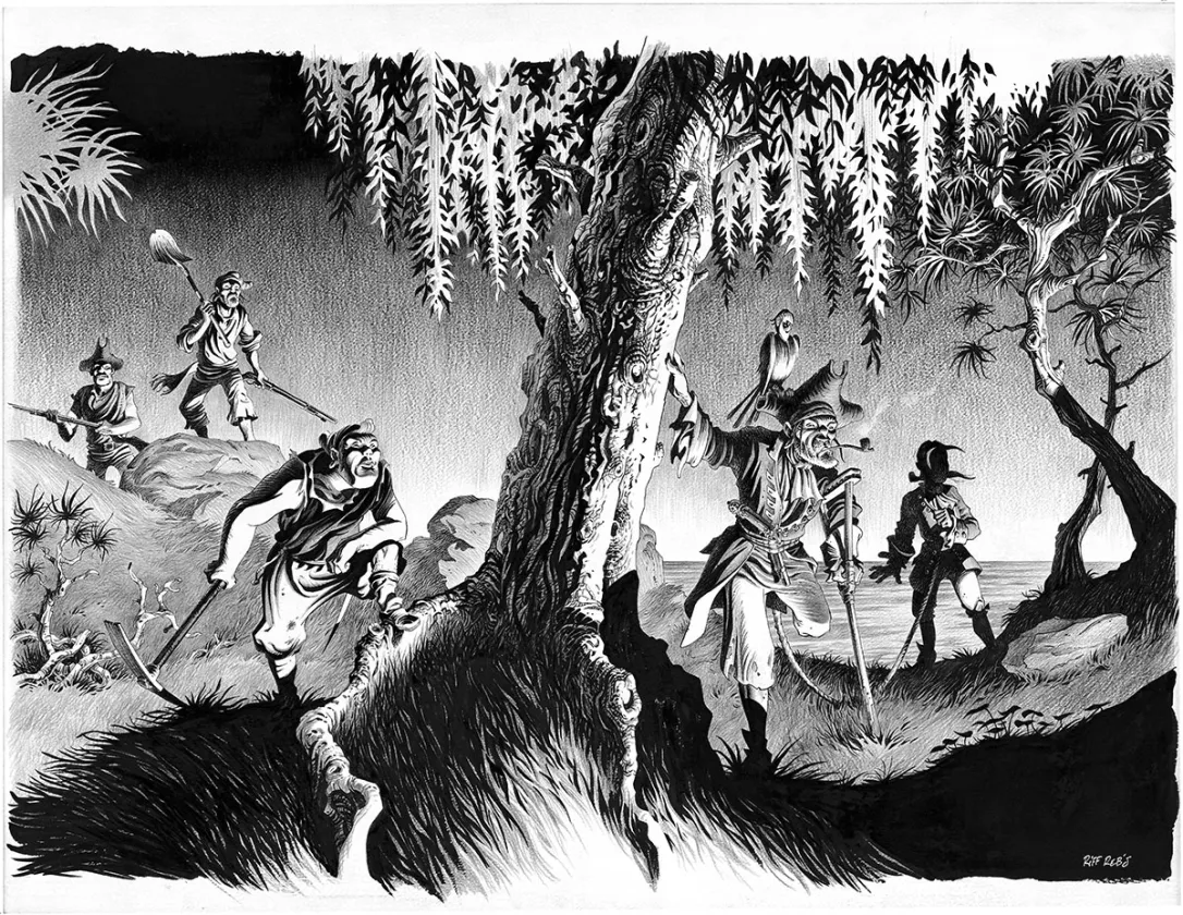 Illustration noir et blanc, L'Île au trésor,  Riff Reb's