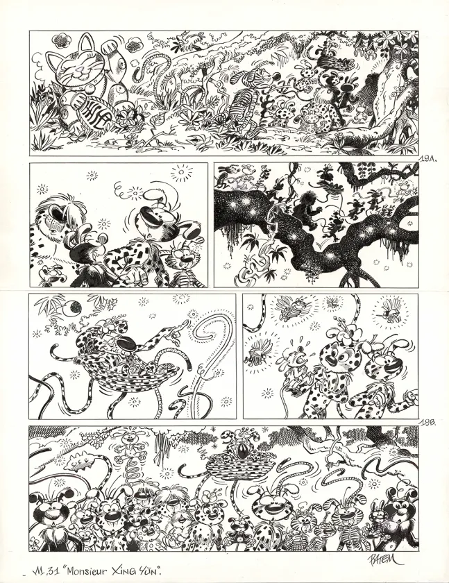 Planche noir et blanc, Le Marsupilami, Monsieur Xing Yùn (T.31),  Batem