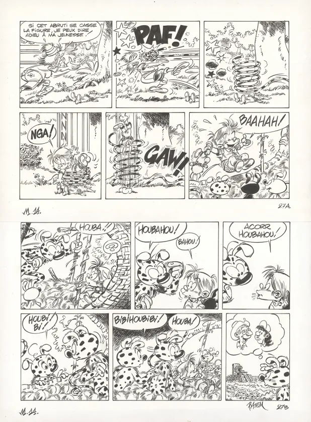 Black and white original page, Le Marsupilami, Les Fils en or (T.14),  Batem