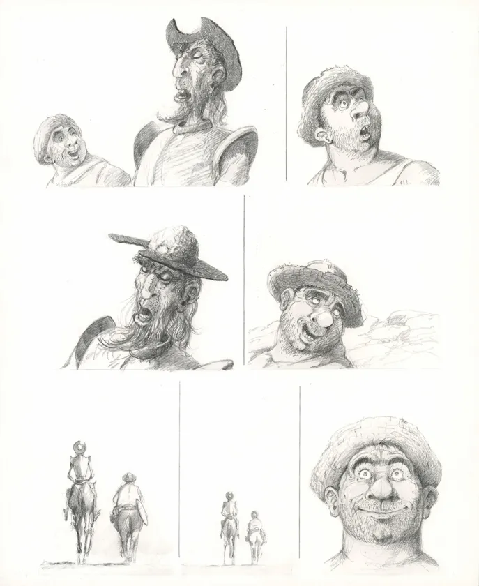 Planche noir et blanc, Don Quichotte de la Manche, Paul & Gaëtan Brizzi