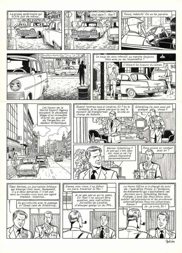 Planche noir et blanc, Blake et Mortimer, Huit heures à Berlin (T.29), Antoine Aubin