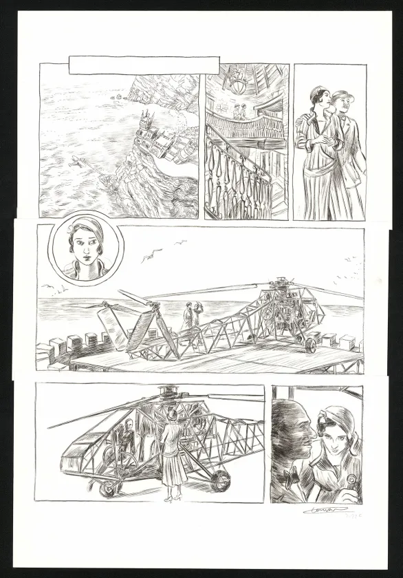Black and white original page, Renée Stone (Une aventure de), Le Trésor d'Assurbanipal (T.3), Clément Oubrerie