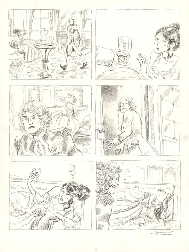 Black and white original page, Voltaire amoureux, Voltaire très amoureux (T.2), Clément Oubrerie