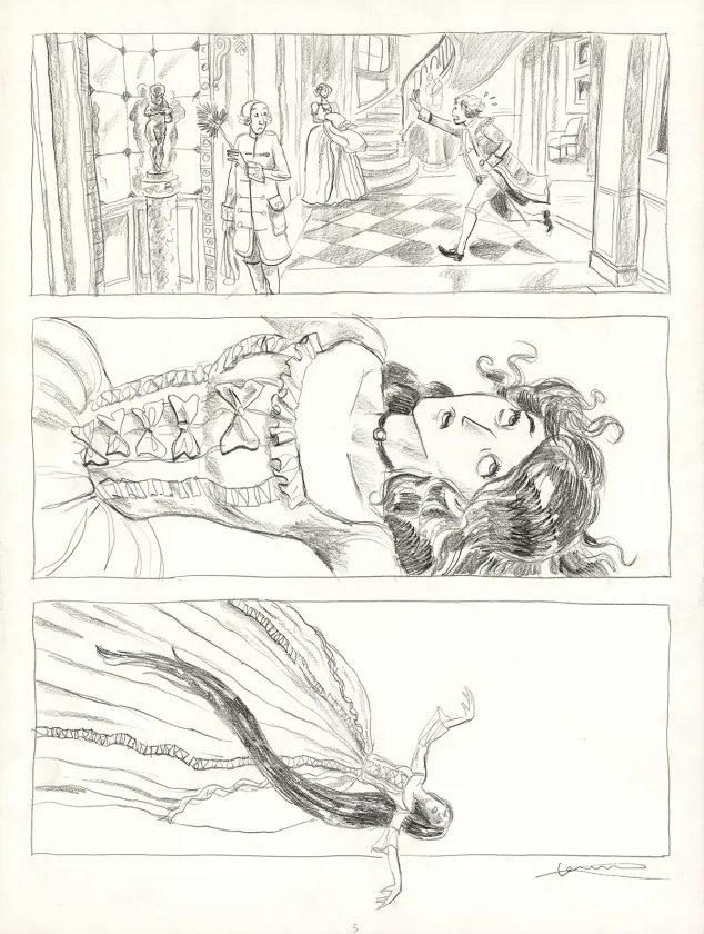 Black and white original page, Voltaire amoureux, Voltaire très amoureux (T.2), Clément Oubrerie