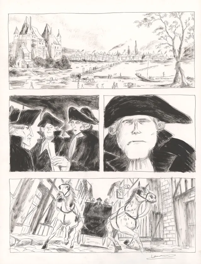 Black and white original page, Voltaire amoureux, Voltaire très amoureux (T.2), Clément Oubrerie