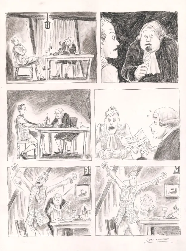 Black and white original page, Voltaire amoureux, Voltaire très amoureux (T.2), Clément Oubrerie