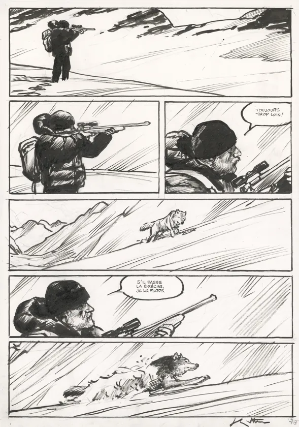 Black and white original page, Le Loup, Jean-Marc Rochette