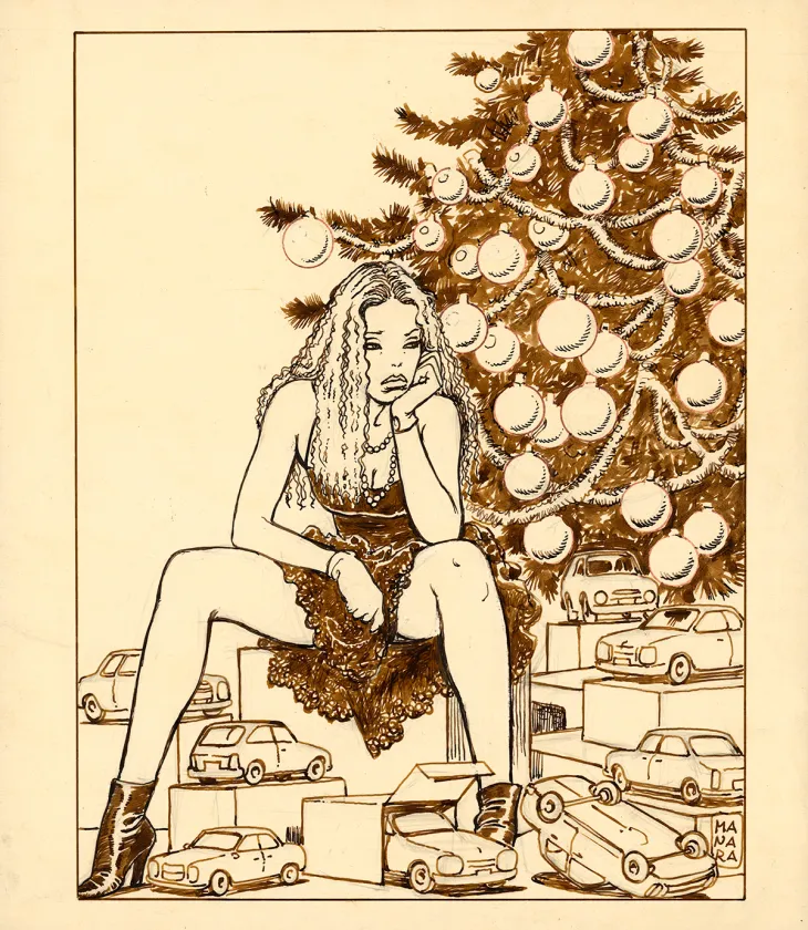 Black and white illustration, Milo Manara