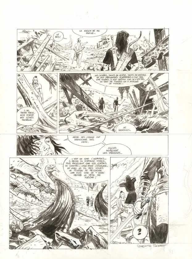 Black and white original page, Thorgal Saga, Wendigo (T.2), Corentin Rouge
