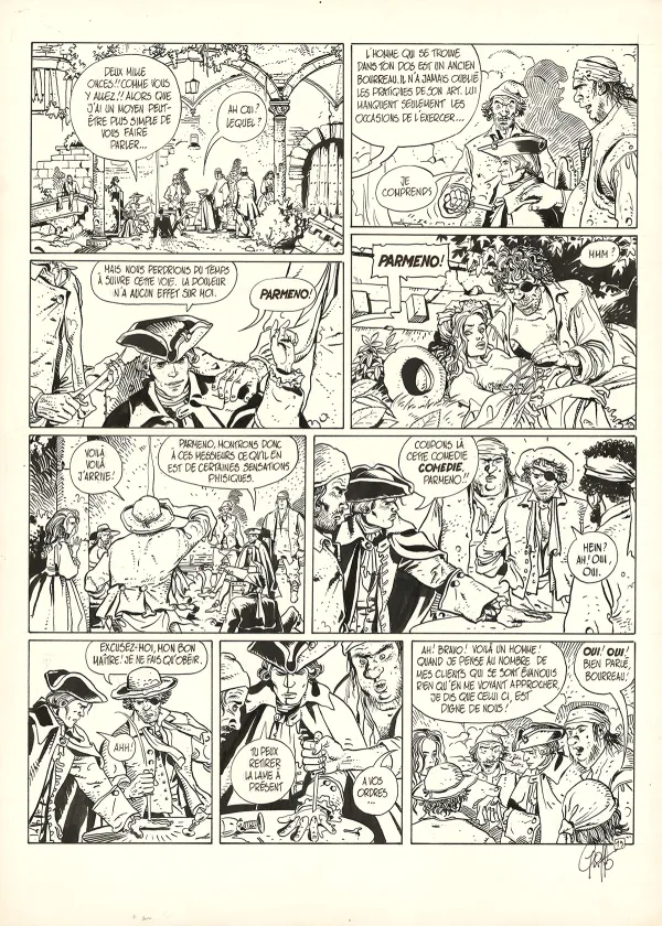 Planche noir et blanc, Giacomo C., Le Masque dans la bouche d'ombre (T.1),  Griffo