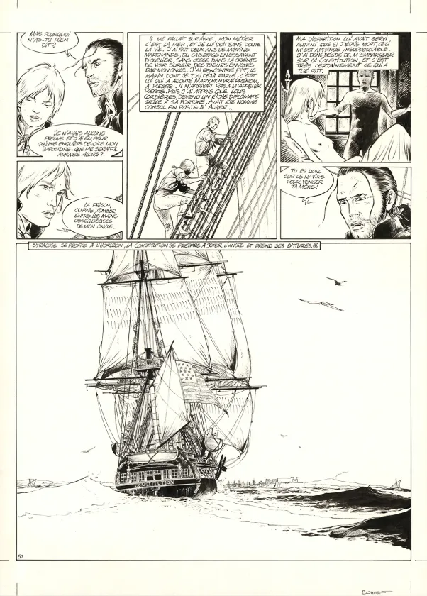 Black and white original page, USS Constitution, Livre II - Il y a deux justices en mer, celle des gradés et celle des sans grades (T.2), Franck Bonnet