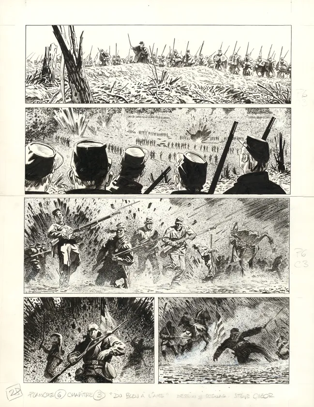 Planche noir et blanc, Le Combat d'Henry Fleming, Steve Cuzor