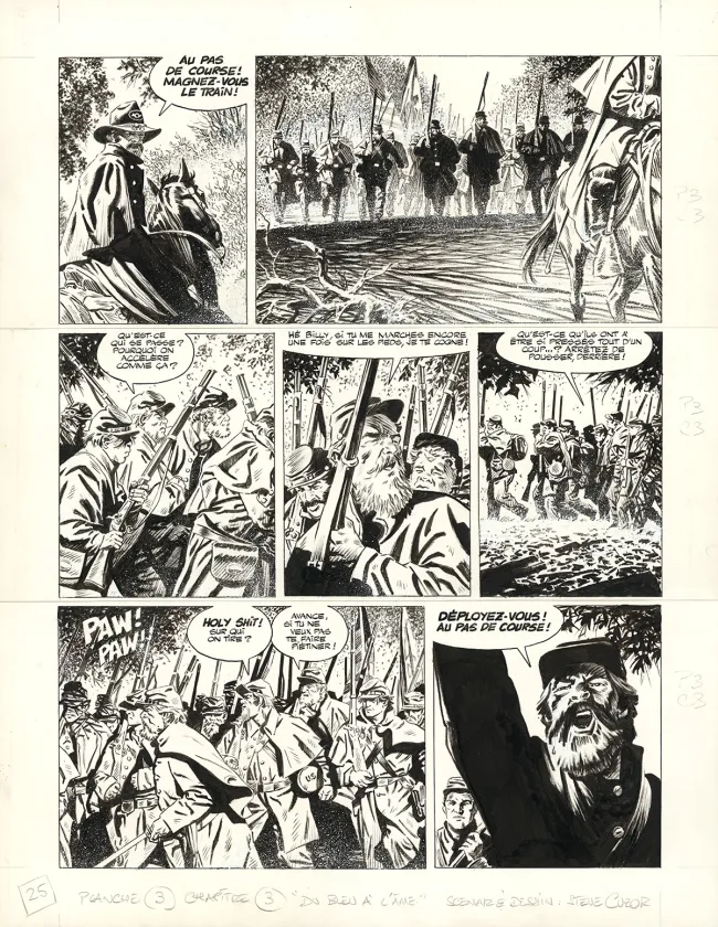 Planche noir et blanc, Le Combat d'Henry Fleming, Steve Cuzor