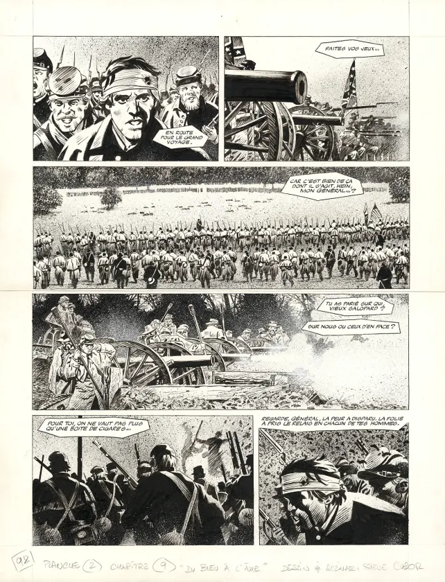 Black and white original page, Le Combat d'Henry Fleming, Steve Cuzor