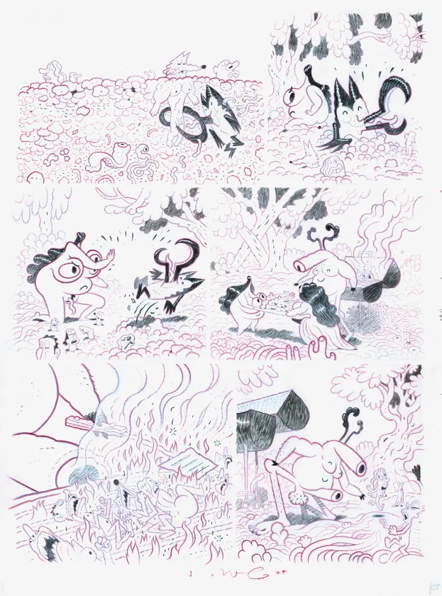 Black and white original page, Dog Head, Dave Cooper