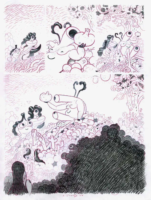 Black and white original page, Dog Head, Dave Cooper