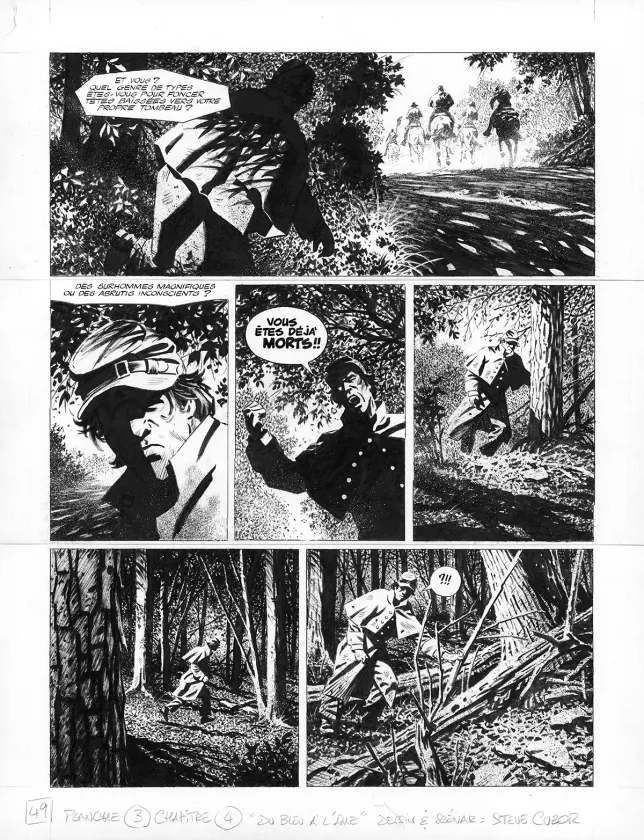 Black and white original page, Le Combat d'Henry Fleming, Steve Cuzor