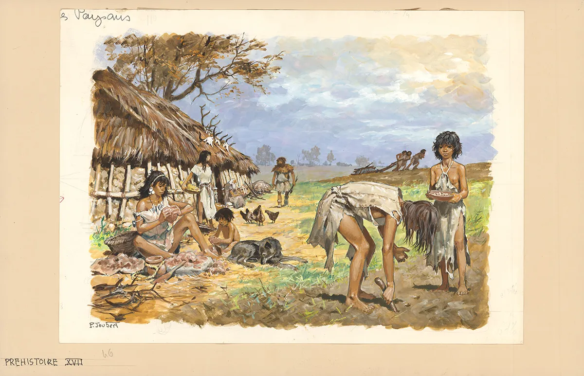 Illustration couleur, La Vie privée des Hommes, Les Temps préhistoriques (T.1), Pierre Joubert