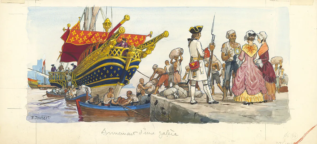 Illustration couleur, La Vie privée des Hommes, Au temps de Louis XV et des guerres en dentelle... (T.24), Pierre Joubert