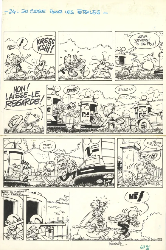 Planche noir et blanc, Spirou et Fantasio, Du cidre pour les étoiles (T.26), Jean-Claude Fournier
