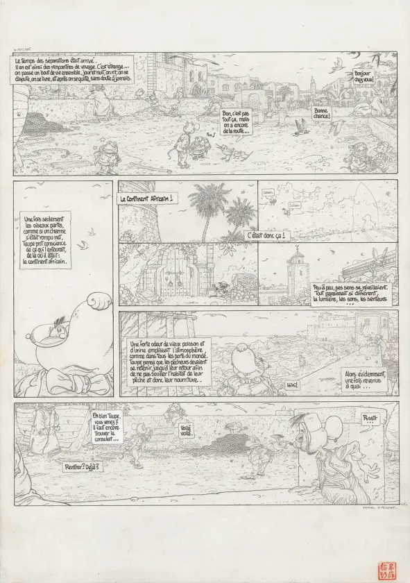 Black and white original page, Le Vent dans les Sables , L'Invitation au voyage (T.1), Michel Plessix