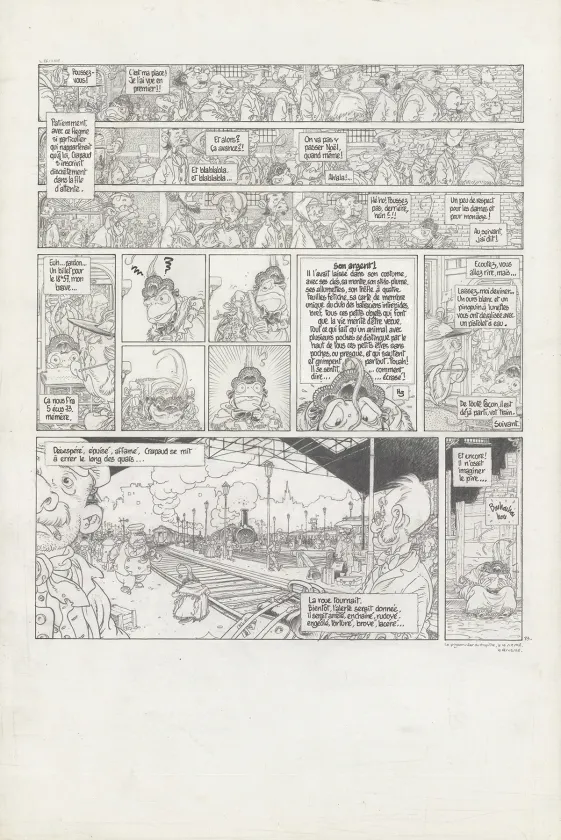 Black and white original page, Le Vent dans les Saules , Auto, Crapaud, Blaireau (T.2), Michel Plessix