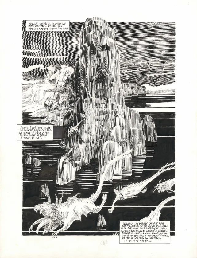 Black and white original page, Les Travailleurs de la mer, Michel Durand