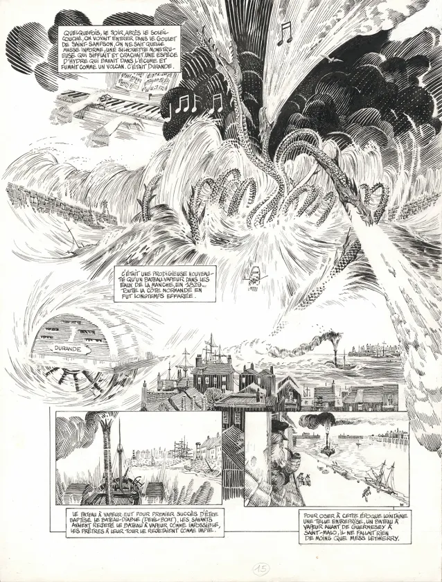Black and white original page, Les Travailleurs de la mer, Michel Durand