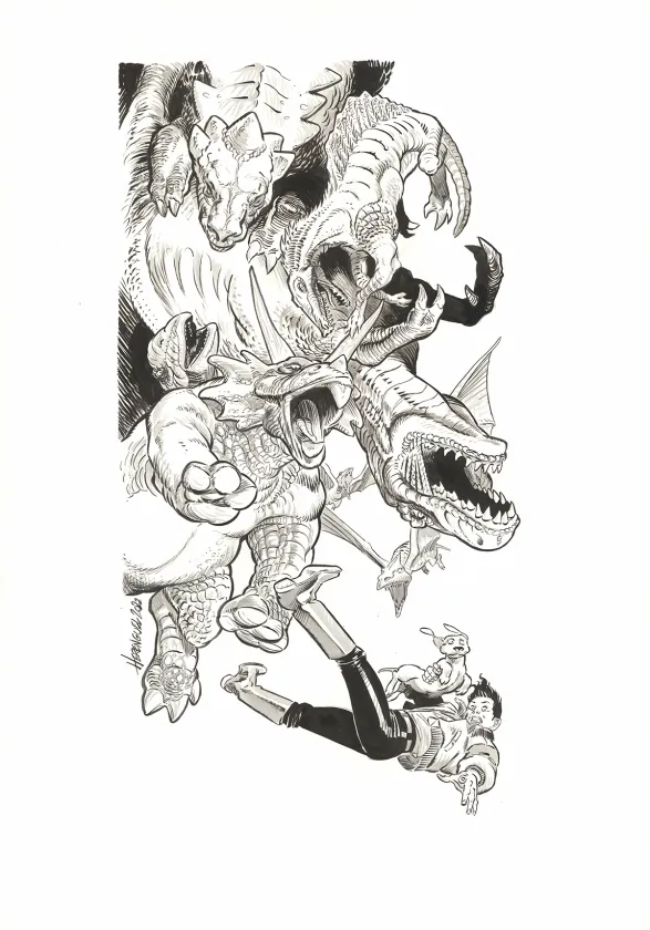 Illustration noir et blanc, The Kong Crew, Eric Herenguel