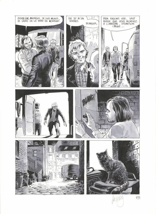 Black and white original page, La Patrie des frères Werner, Sébastien Goethals