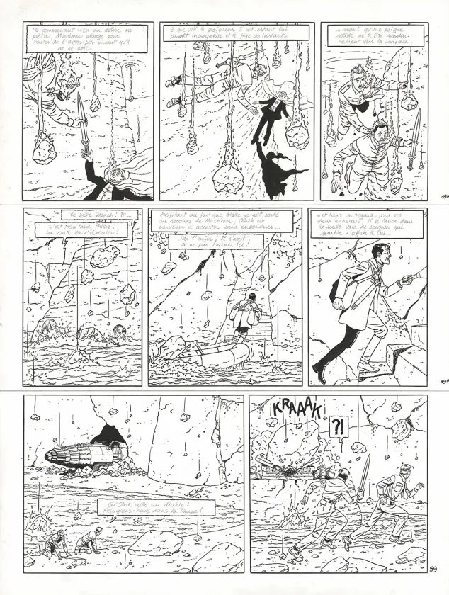 Planche noir et blanc, Blake et Mortimer, Signé Olrik (T.30), André Juillard