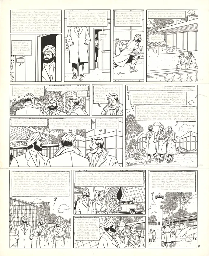 Black and white original page, Blake et Mortimer, Le Sanctuaire du Gondwana (T.18), André Juillard
