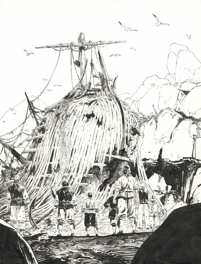 Planche noir et blanc, 1629... ou l'Effrayante Histoire des naufragés du Jakarta, L'île rouge (T.2), Thimothée Montaigne